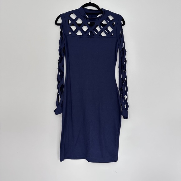 Navy Cutout Bodycon Dress Sz SM - Picture 3 of 5